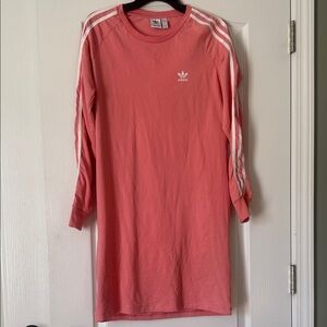 Adidas Coral Long Sleeve Dress with White Stripes Size L